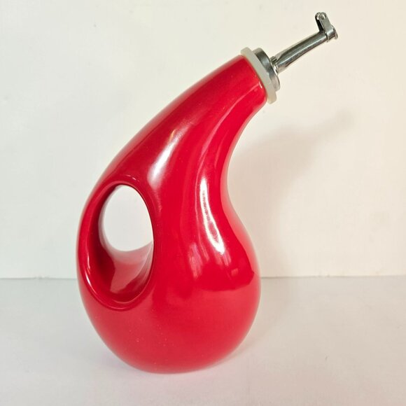 Rachel Ray 7" Cruet Oil or Vinegar Dispenser Bottle Stoneware Red w Spout H016 - Picture 3 of 11